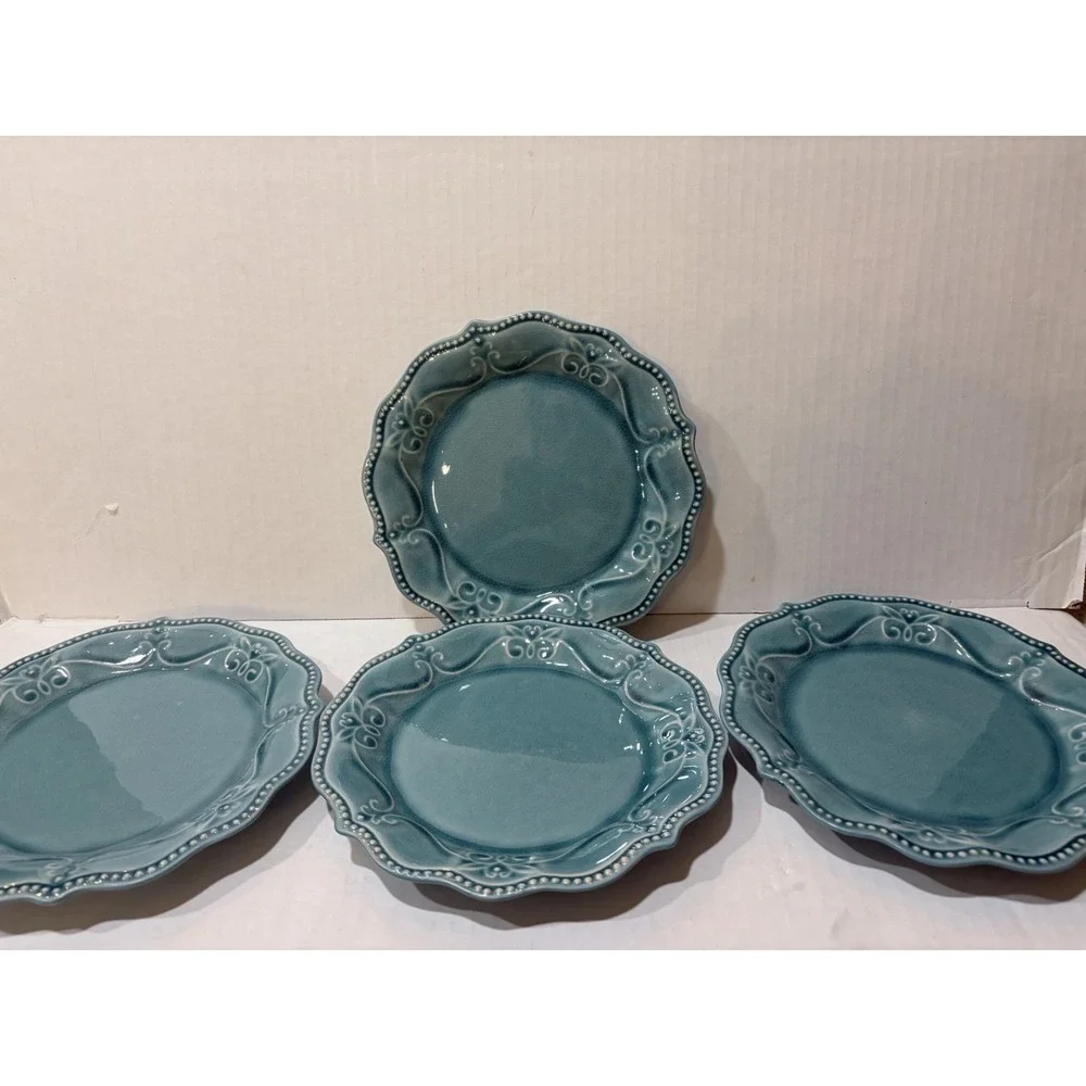Set of 4 Pioneer Woman Paige Teal Salad Plates.